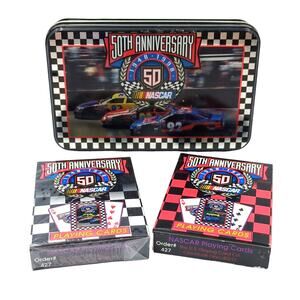 VTG US Playing Cards NASCAR 50th 1998 Metal Tin 2 Decks 1 Sealed Limited Edition